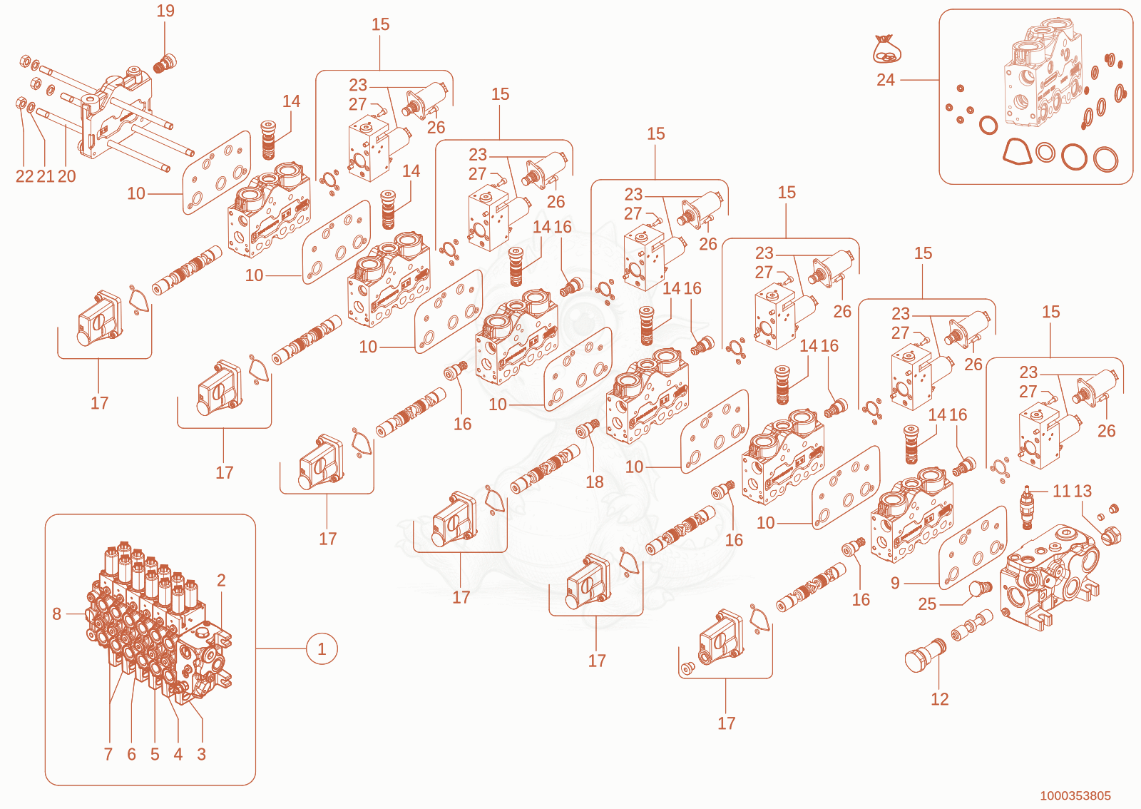 Exploded parts diagram of the control unit of a Wacker Neuson TH735(415-36), with numbered balloons