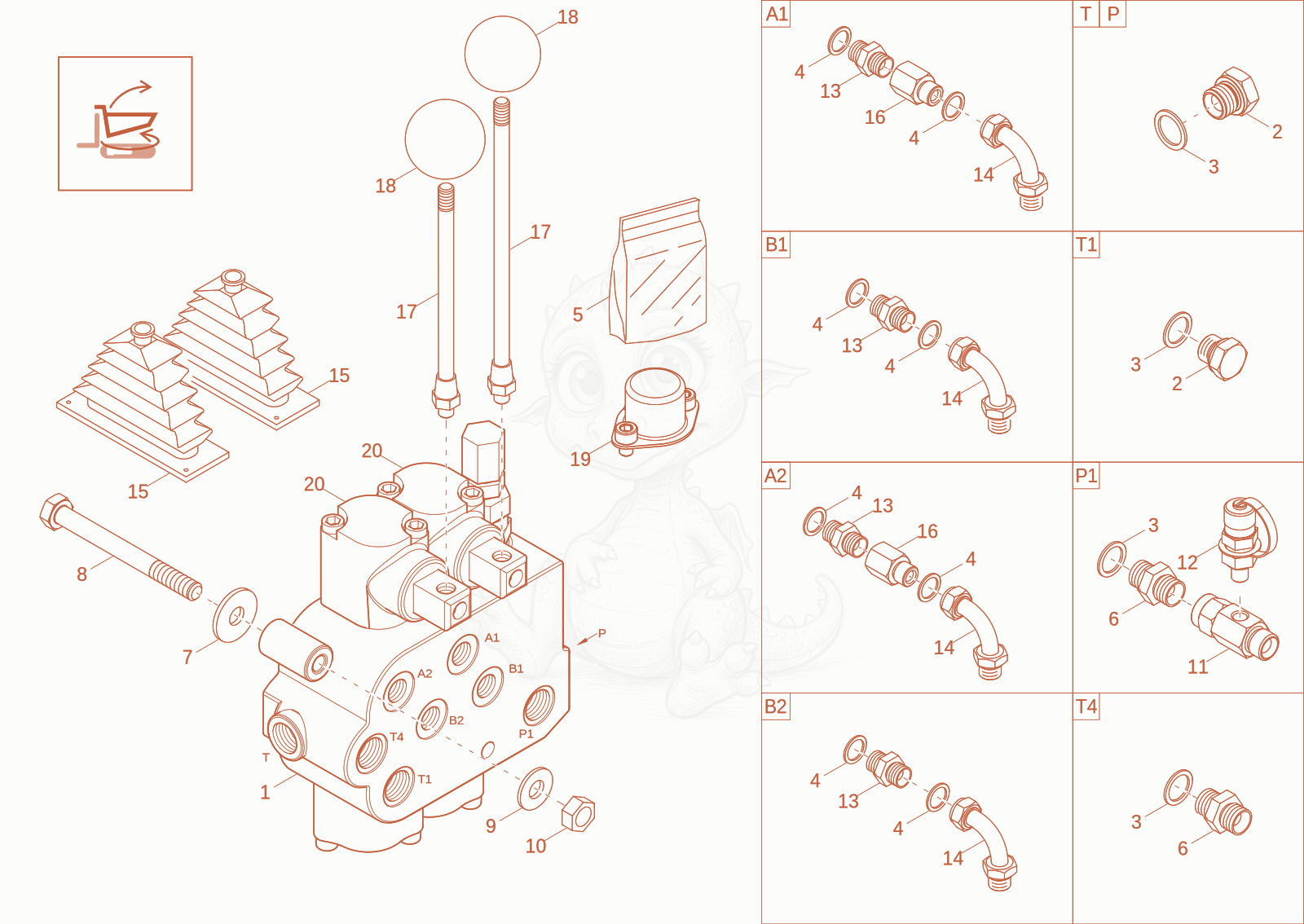 Exploded parts diagram of the control valve (Option) of a Wacker Neuson DT12P, with numbered balloons