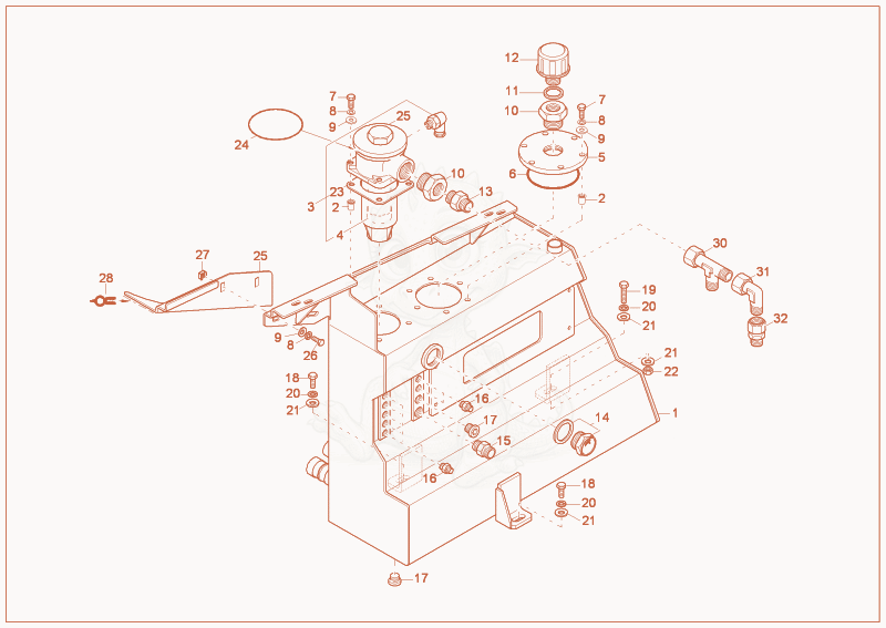 Exploded parts diagram of the hydraulic tank of a Wacker Neuson 2902RD, with numbered balloons