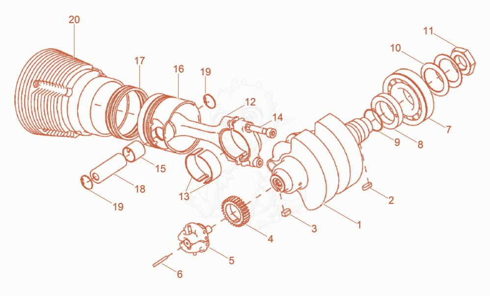 Exploded parts diagram of the Crankshaft-Cylinder of a Wacker Neuson DPU7060FET, with numbered balloons