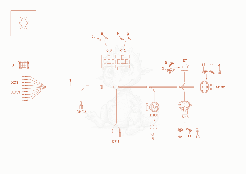 Despiece del wiring harness air condition (Option) de una máquina Wacker Neuson EZ80, con globos numerados