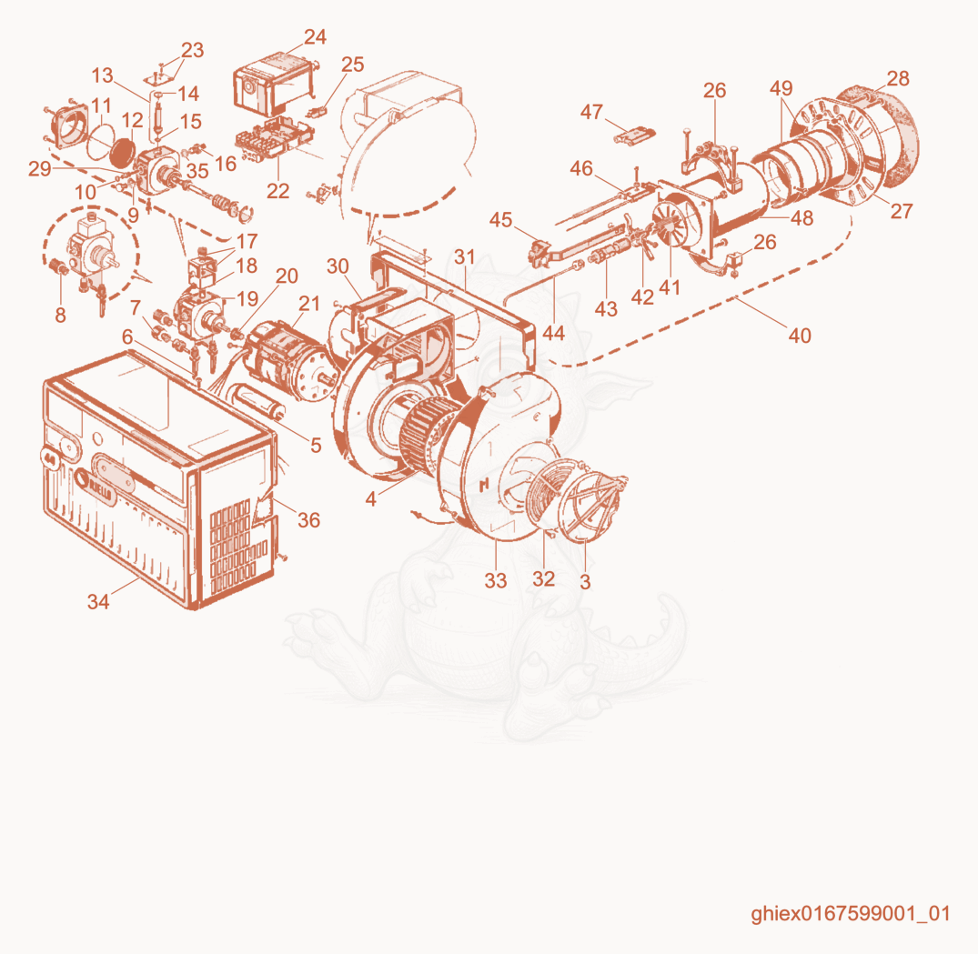 Exploded parts diagram of the Burner cpl. (Diesel) of a Wacker Neuson CUB700M, with numbered balloons