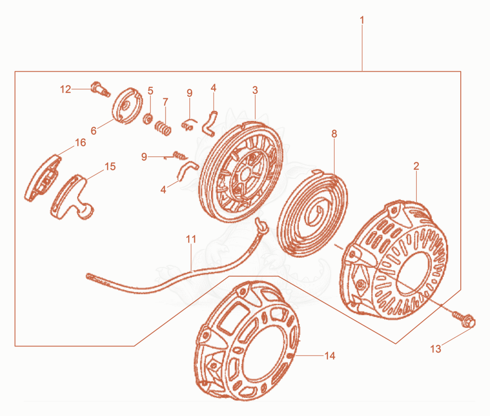 Exploded parts diagram of the Starter of a Wacker Neuson VP2050AWUS, with numbered balloons