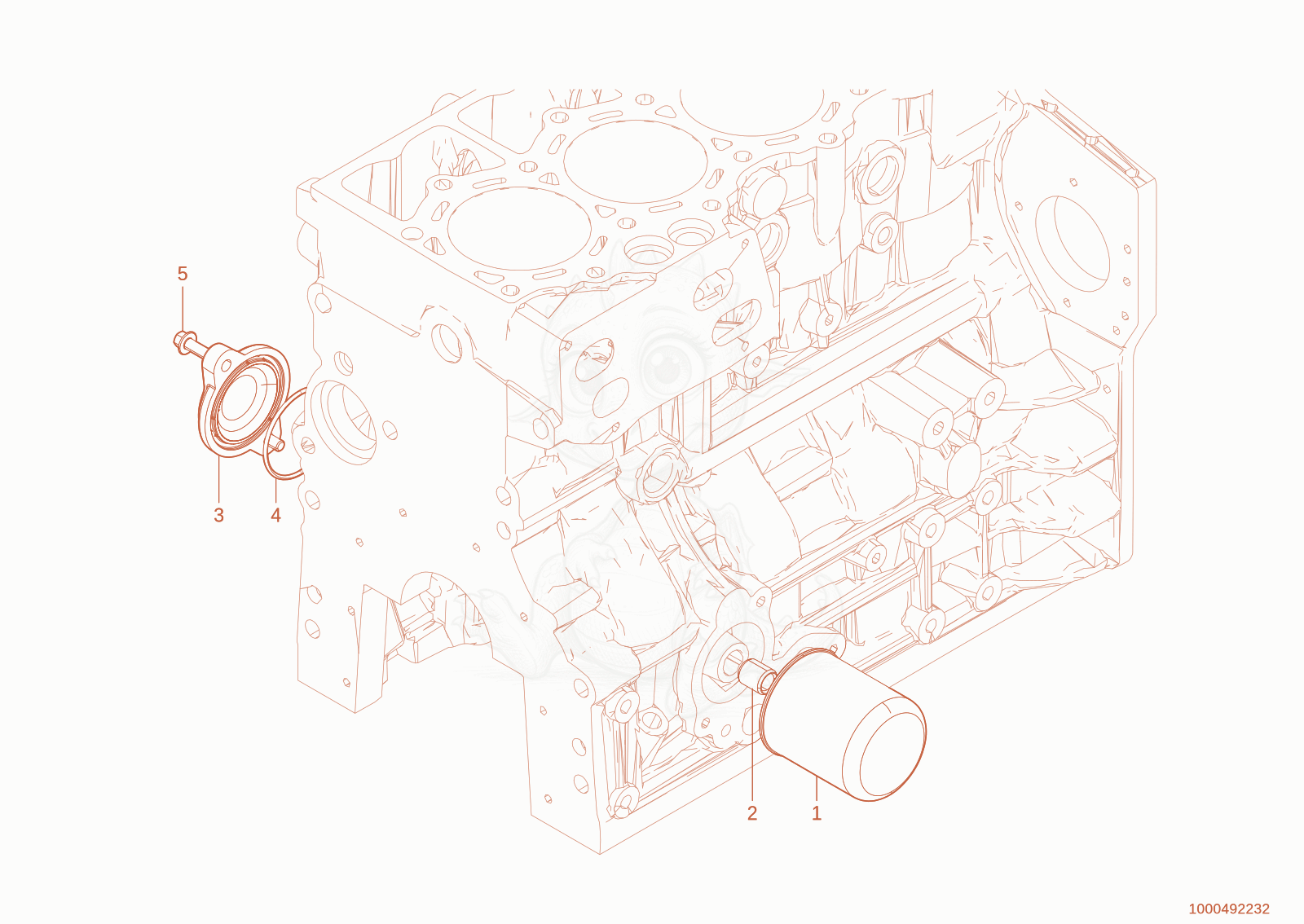 Exploded parts diagram of the oil filter of a Wacker Neuson TH745(416-32), with numbered balloons