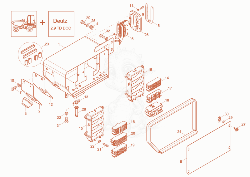 Exploded parts diagram of the relay case option of a Wacker Neuson DV60, with numbered balloons