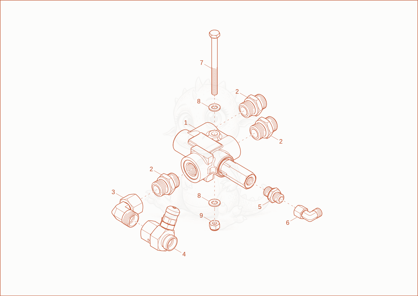 Exploded parts diagram of the priority valve of a Wacker Neuson DW50-2, with numbered balloons