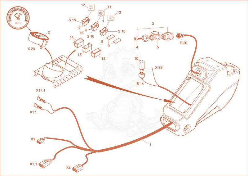 Exploded parts diagram of the wiring harness armrest of a Wacker Neuson 3503RD, with numbered balloons