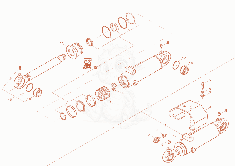 Exploded parts diagram of the blade cylinder of a Wacker Neuson EZ17, with numbered balloons