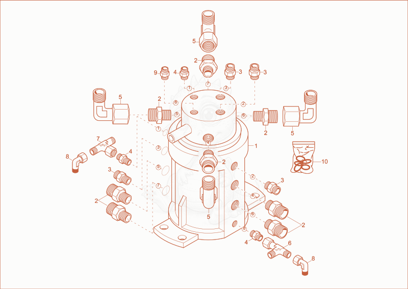 Exploded parts diagram of the turning joint of a Wacker Neuson EZ53, with numbered balloons