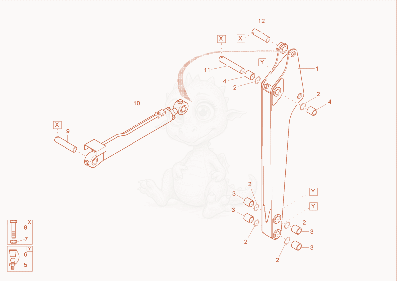 Exploded parts diagram of the dipperstick of a Wacker Neuson 1302RDPRIMUS, with numbered balloons