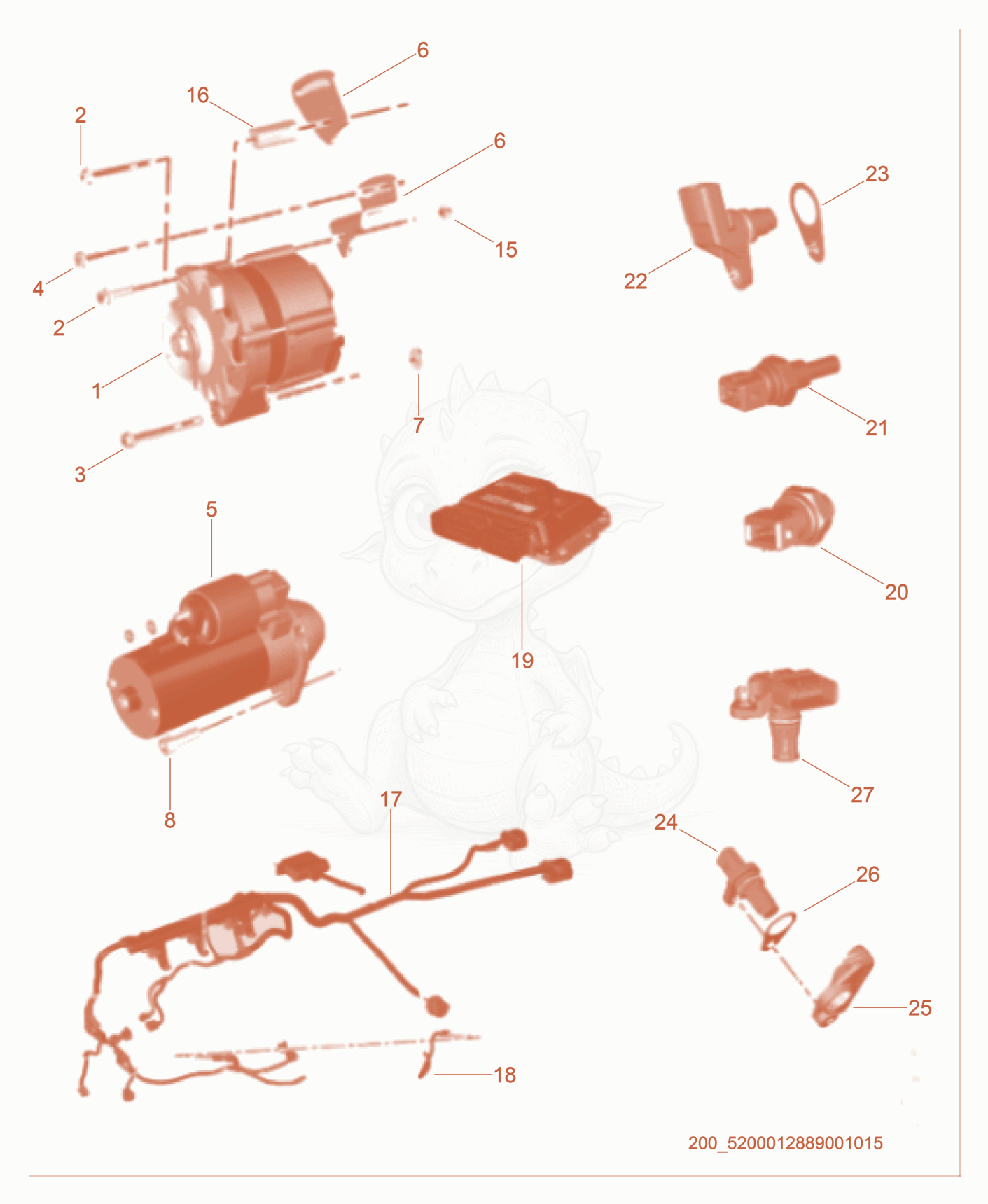 Exploded parts diagram of the Electrical cpl. of a Wacker Neuson CRT60-74L, with numbered balloons