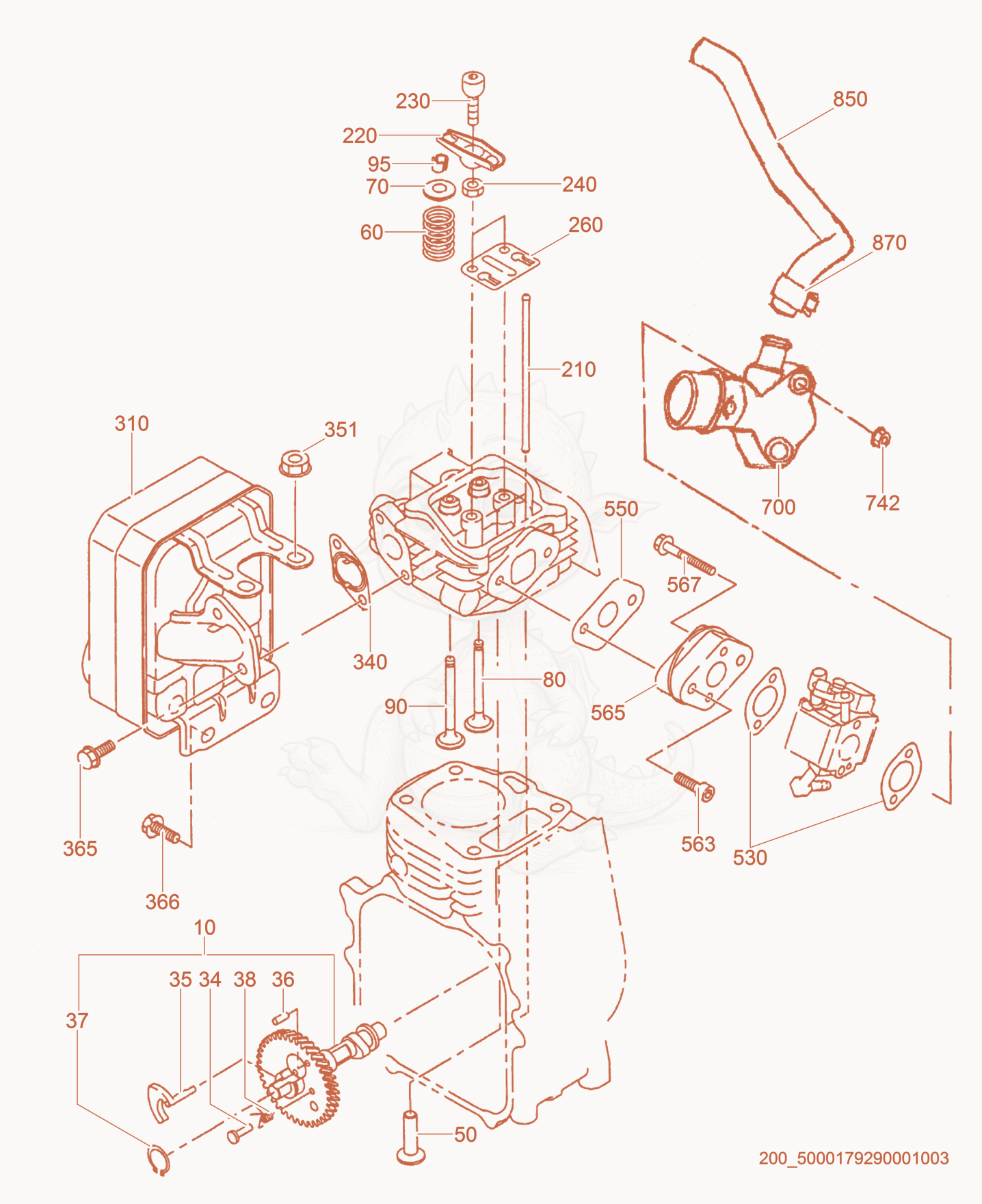 Exploded parts diagram of the Intake/Exhaust of a Wacker Neuson BS60-4SEU, with numbered balloons