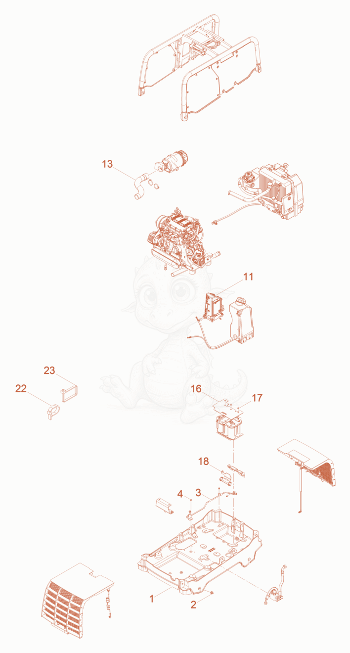 Exploded parts diagram of the Upper Mass cpl. DPU110 of a Wacker Neuson DPU110LEC970US, with numbered balloons