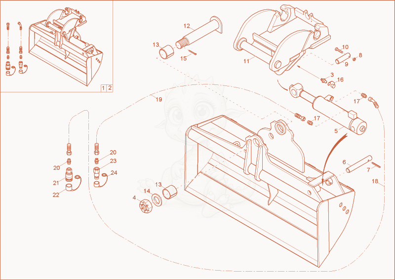 Exploded parts diagram of the BUCKET OFFSET (DIPPER STICK LONG) of a Wacker Neuson 38Z3, with numbered balloons