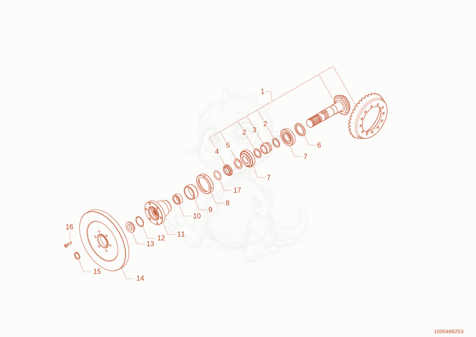 Exploded parts diagram of the drive of a Wacker Neuson TH522STAGEV, with numbered balloons