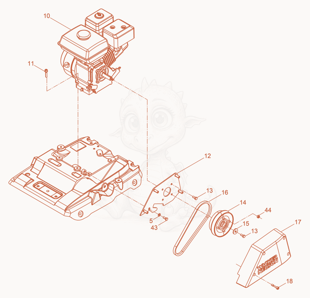 Exploded parts diagram of the Vibratory Plate cpl. of a Wacker Neuson WP1550AUS, with numbered balloons
