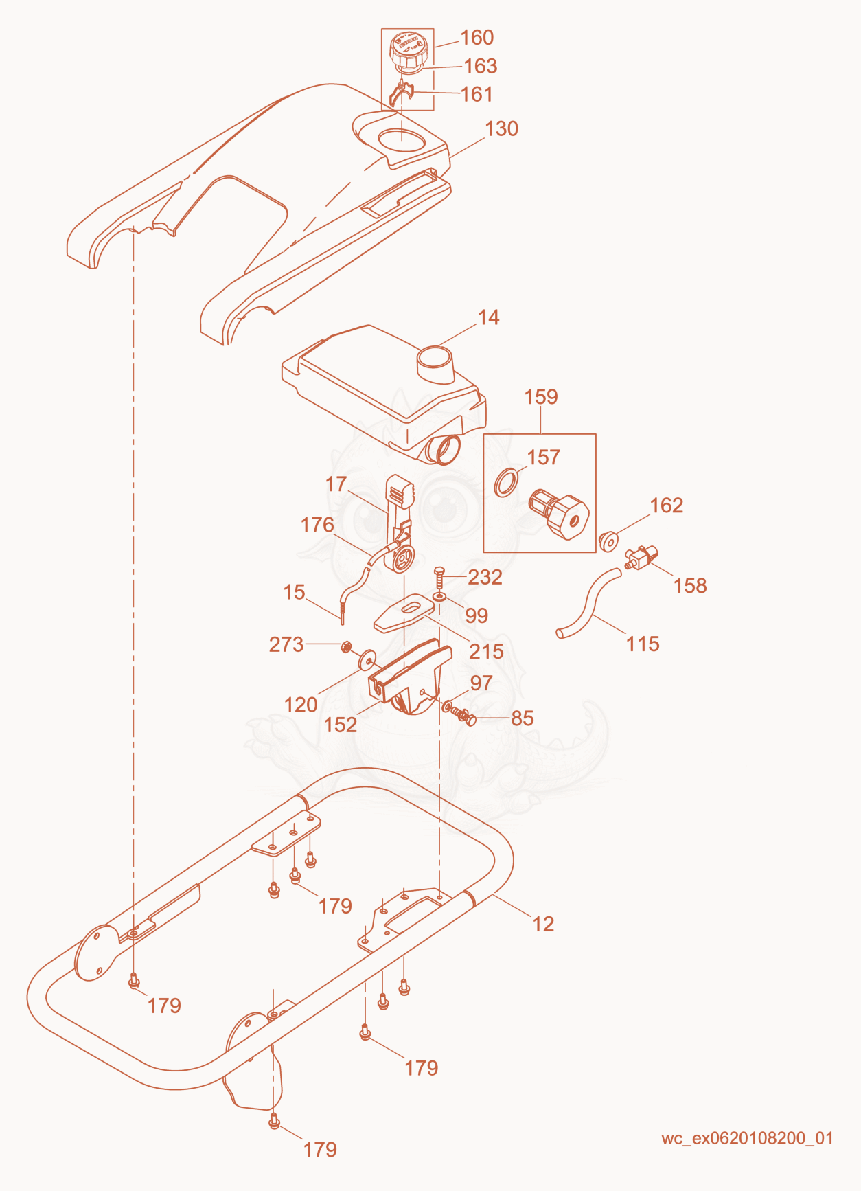 Exploded parts diagram of the Guide Handle cpl. of a Wacker Neuson BS60-4, with numbered balloons