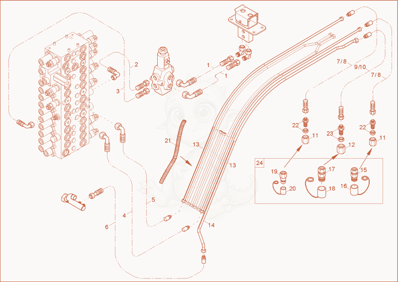 Exploded parts diagram of the AUXILIARY HYDRAULICS OPERATION of a Wacker Neuson 6003, with numbered balloons