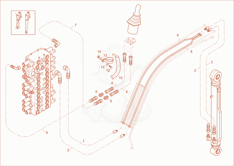 Exploded parts diagram of the BUCKET OPERATION (DIPPERSTICK LONG) of a Wacker Neuson EZ53, with numbered balloons