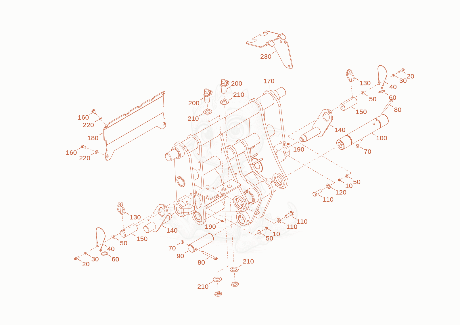 Exploded parts diagram of the quickhitch plate of a Wacker Neuson TH412(T01-01), with numbered balloons