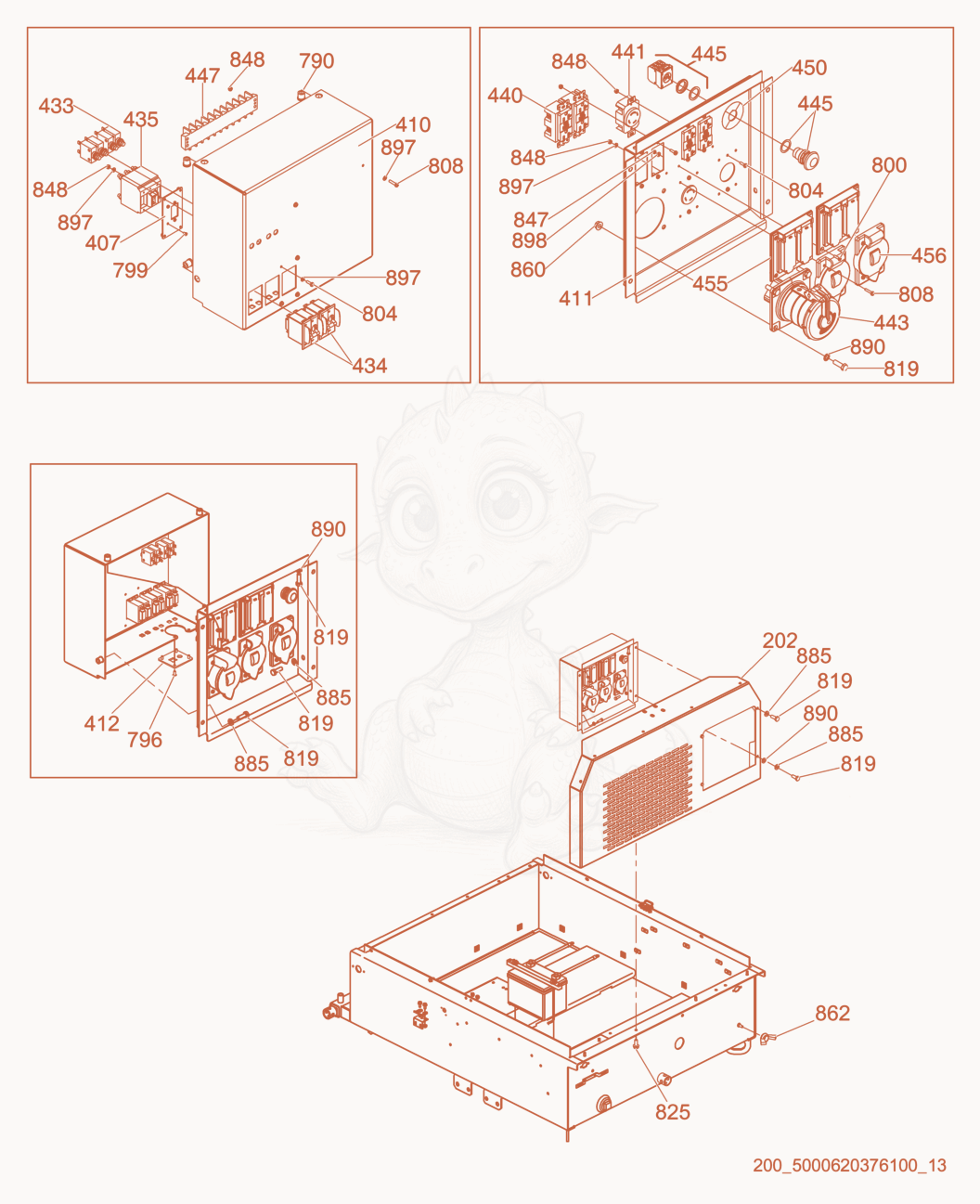 Despiece del Receptacle Panel cpl. de una máquina Wacker Neuson LTW20Z3, con globos numerados