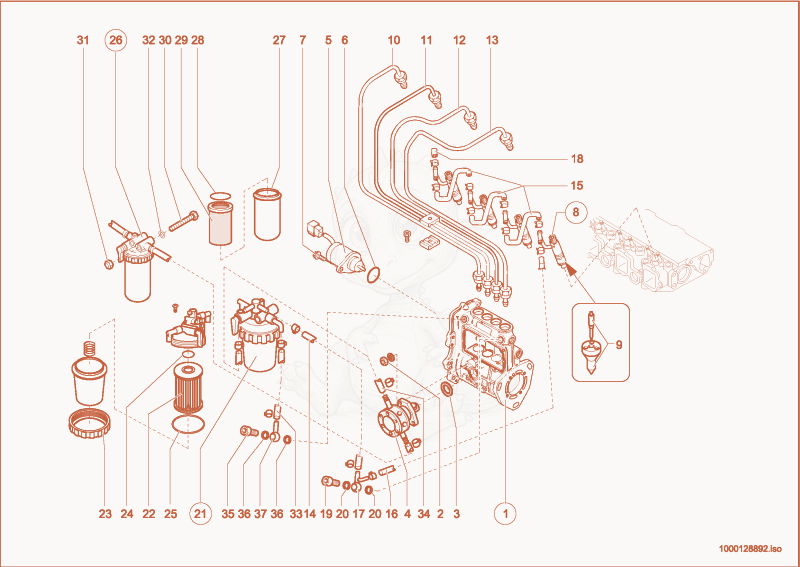 Exploded parts diagram of the Injection of a Wacker Neuson 280, with numbered balloons