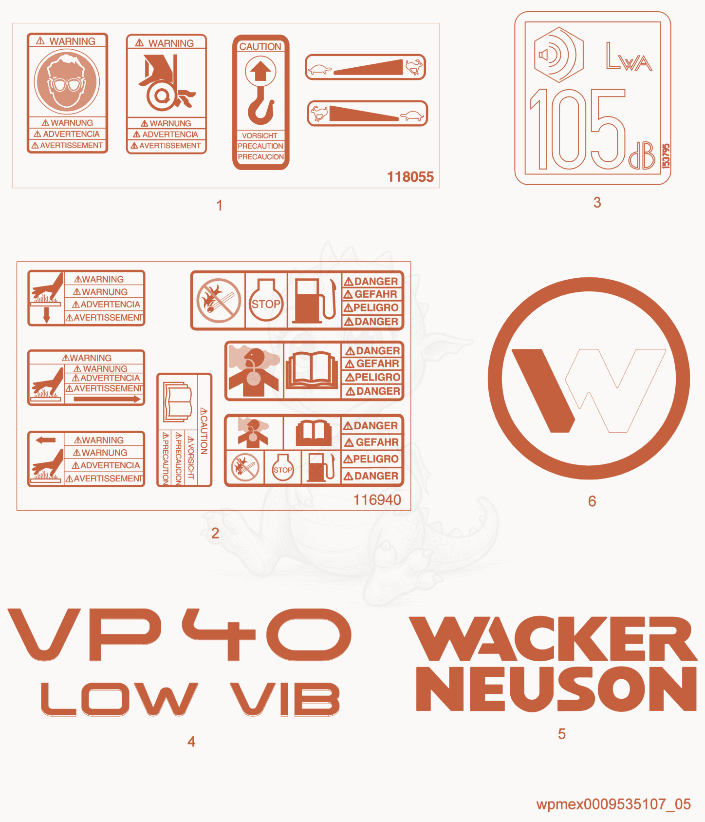 Exploded parts diagram of the Label of a Wacker Neuson VP40H, with numbered balloons