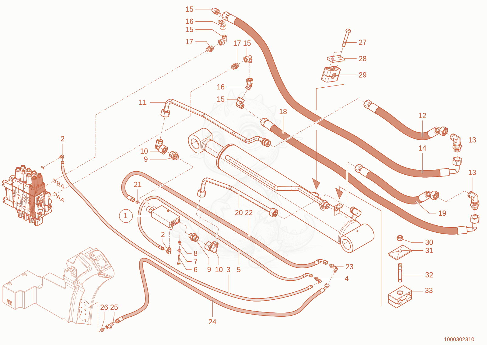 Exploded parts diagram of the Lift ram cycle of a Wacker Neuson TH735(415-06), with numbered balloons