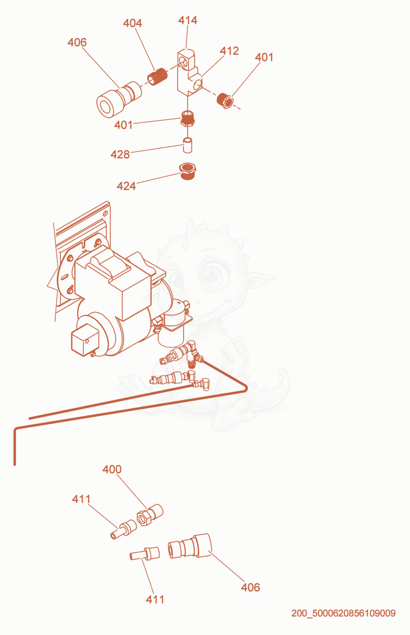 Exploded parts diagram of the Fuel Hose Routing of a Wacker Neuson HI900D, with numbered balloons