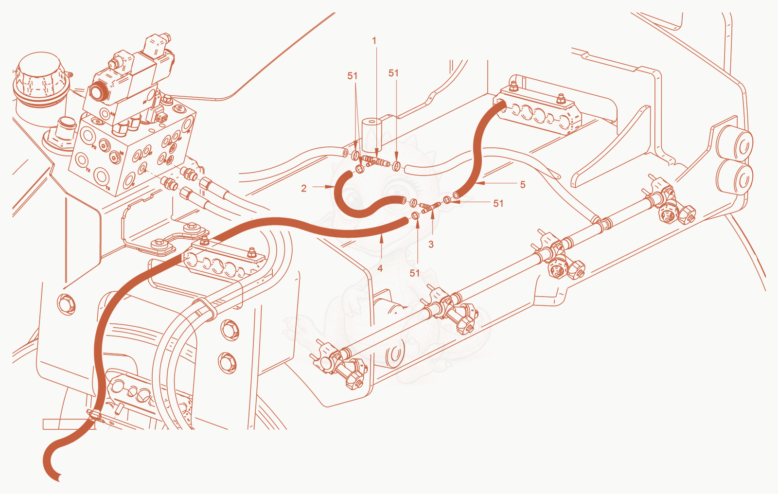 Exploded parts diagram of the sprinkling (edge pressing and cutting device) of a Wacker Neuson RD40-130C, with numbered balloons