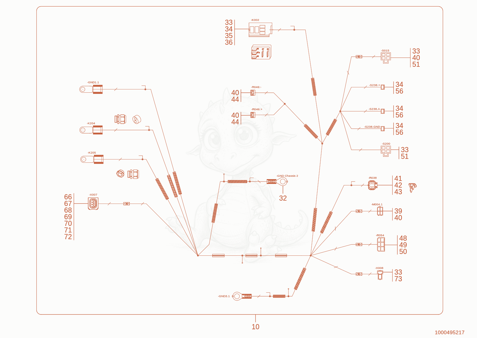 Exploded parts diagram of the wiring harness heating of a Wacker Neuson WL300E(A15-01), with numbered balloons