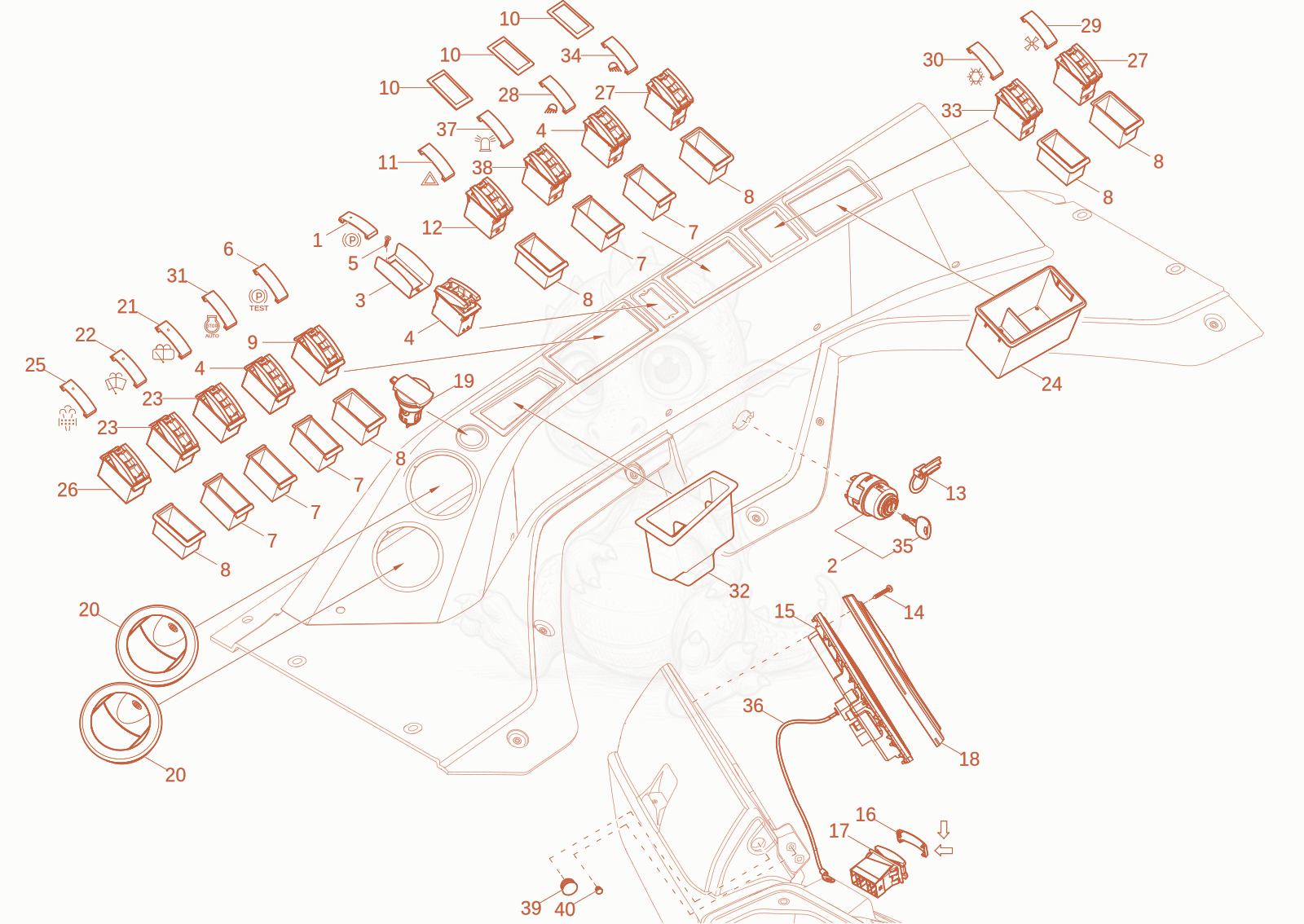 Exploded parts diagram of the instrument panel of a Wacker Neuson DV125, with numbered balloons