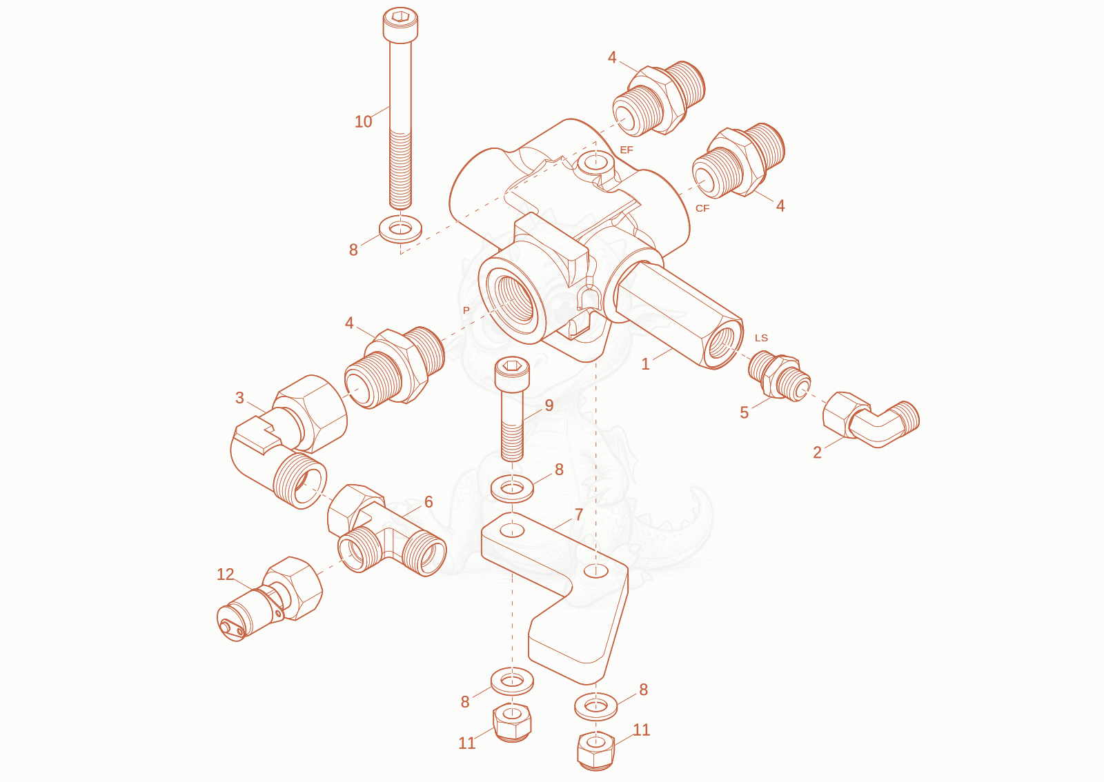 Exploded parts diagram of the priority valve of a Wacker Neuson DW20-2, with numbered balloons