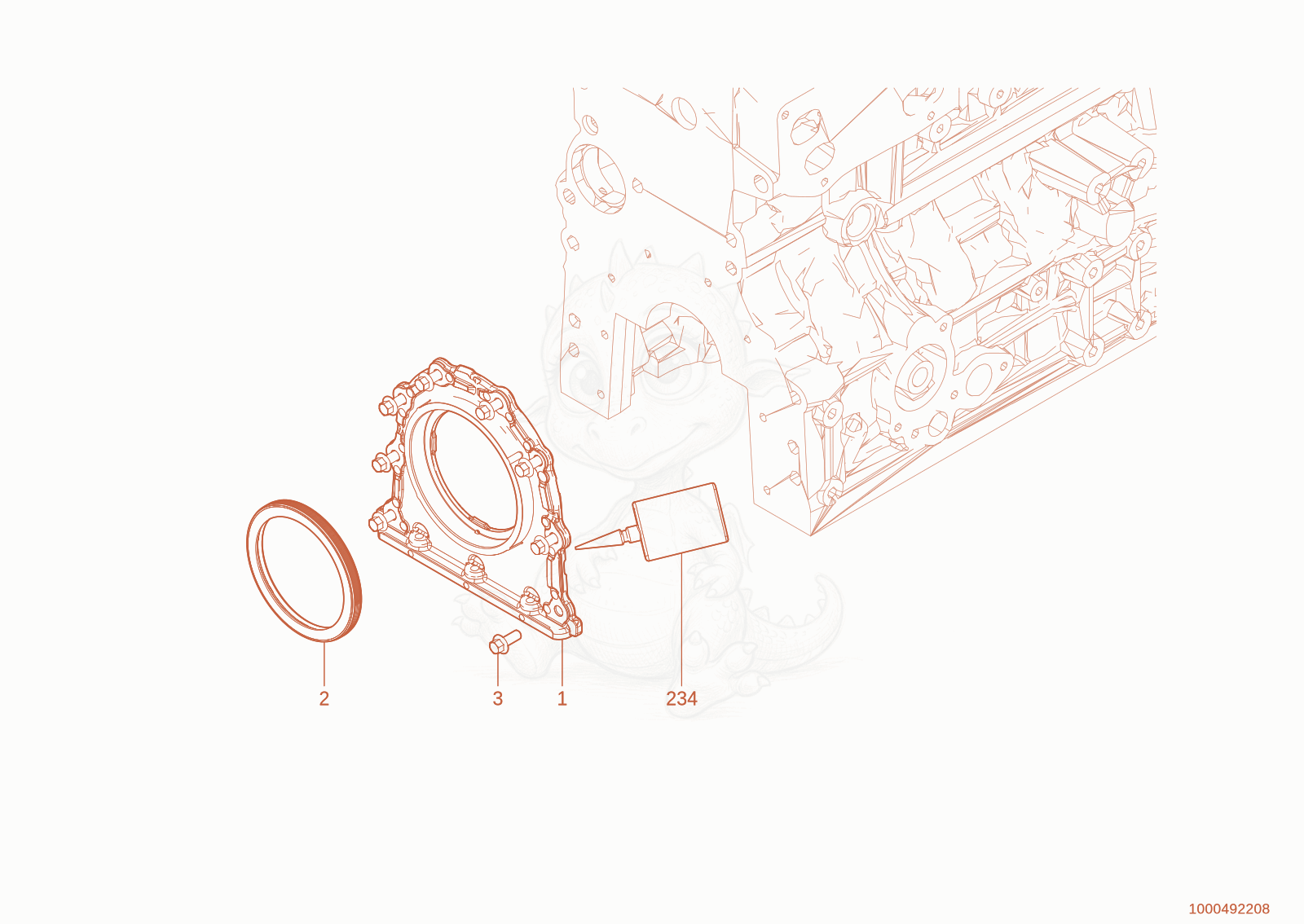 Exploded parts diagram of the Crankcase attachments of a Wacker Neuson TH745(416-32), with numbered balloons