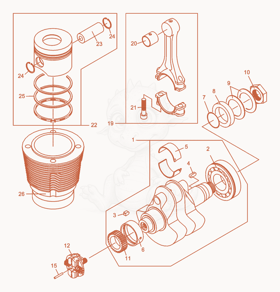 Exploded parts diagram of the Crankshaft cpl. of a Wacker Neuson DPU7060SC, with numbered balloons