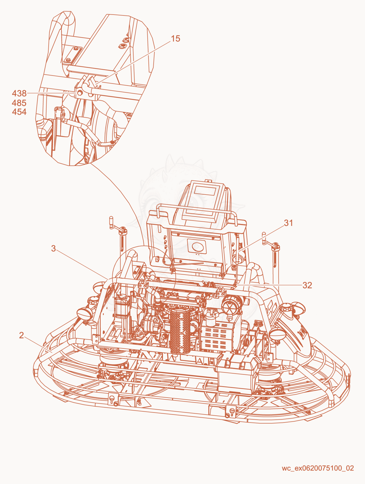 Exploded parts diagram of the Machine cpl./Back View of a Wacker Neuson CRT48-35L, with numbered balloons