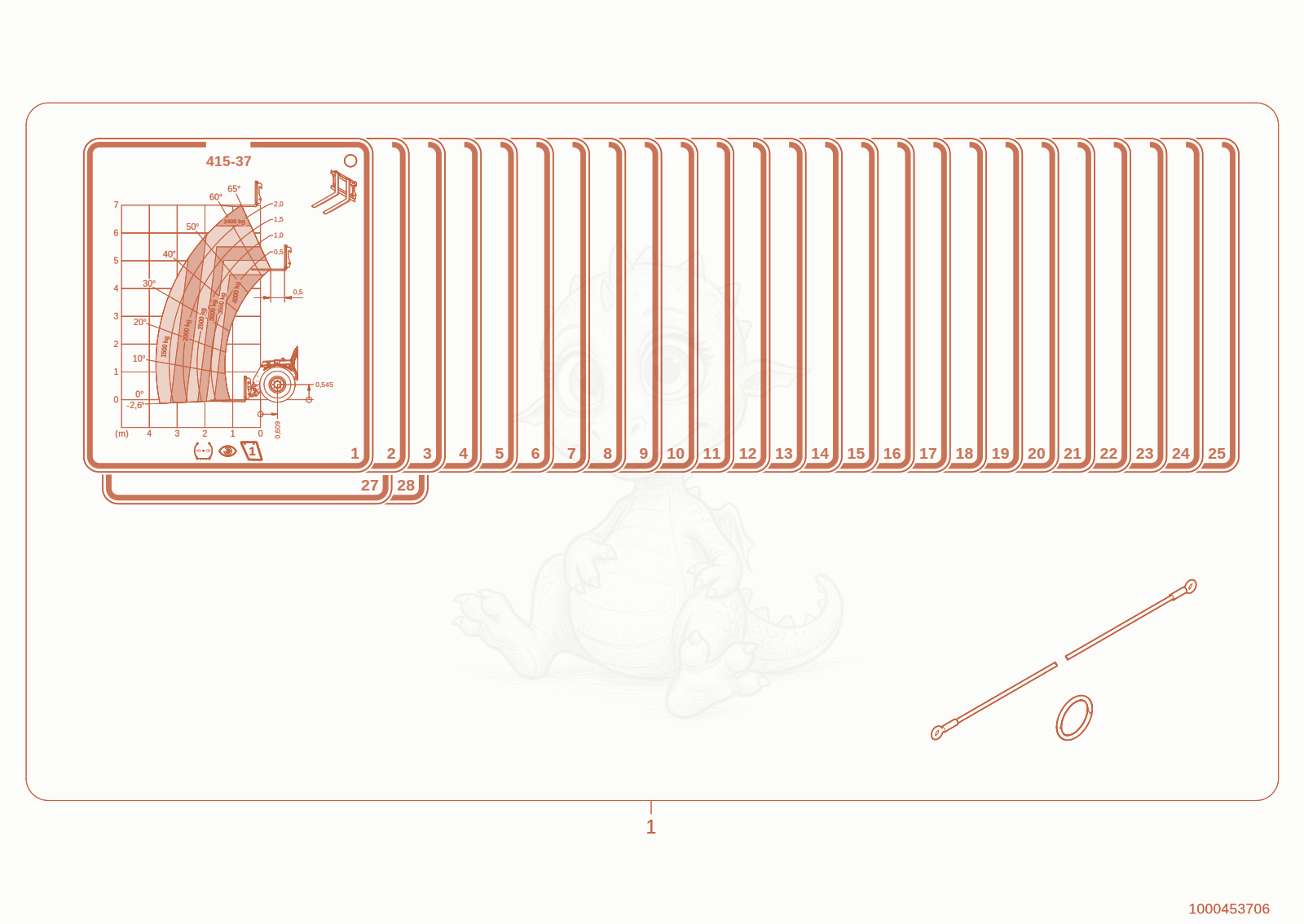 Exploded parts diagram of the carry load diagram of a Wacker Neuson TH740(415-37), with numbered balloons