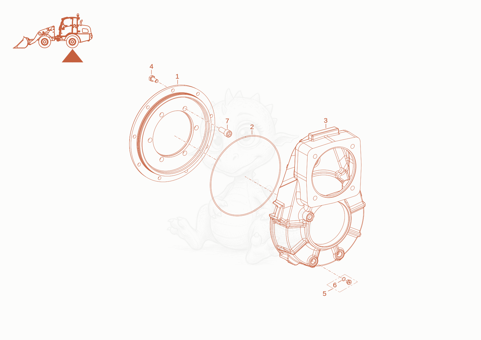 Exploded parts diagram of the gear box housing of a Wacker Neuson WL60STAGEV, with numbered balloons
