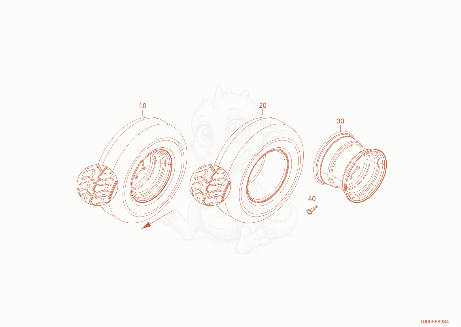 Exploded parts diagram of the wheel 405/70-20 ET0 of a Wacker Neuson WL950(A05-01), with numbered balloons