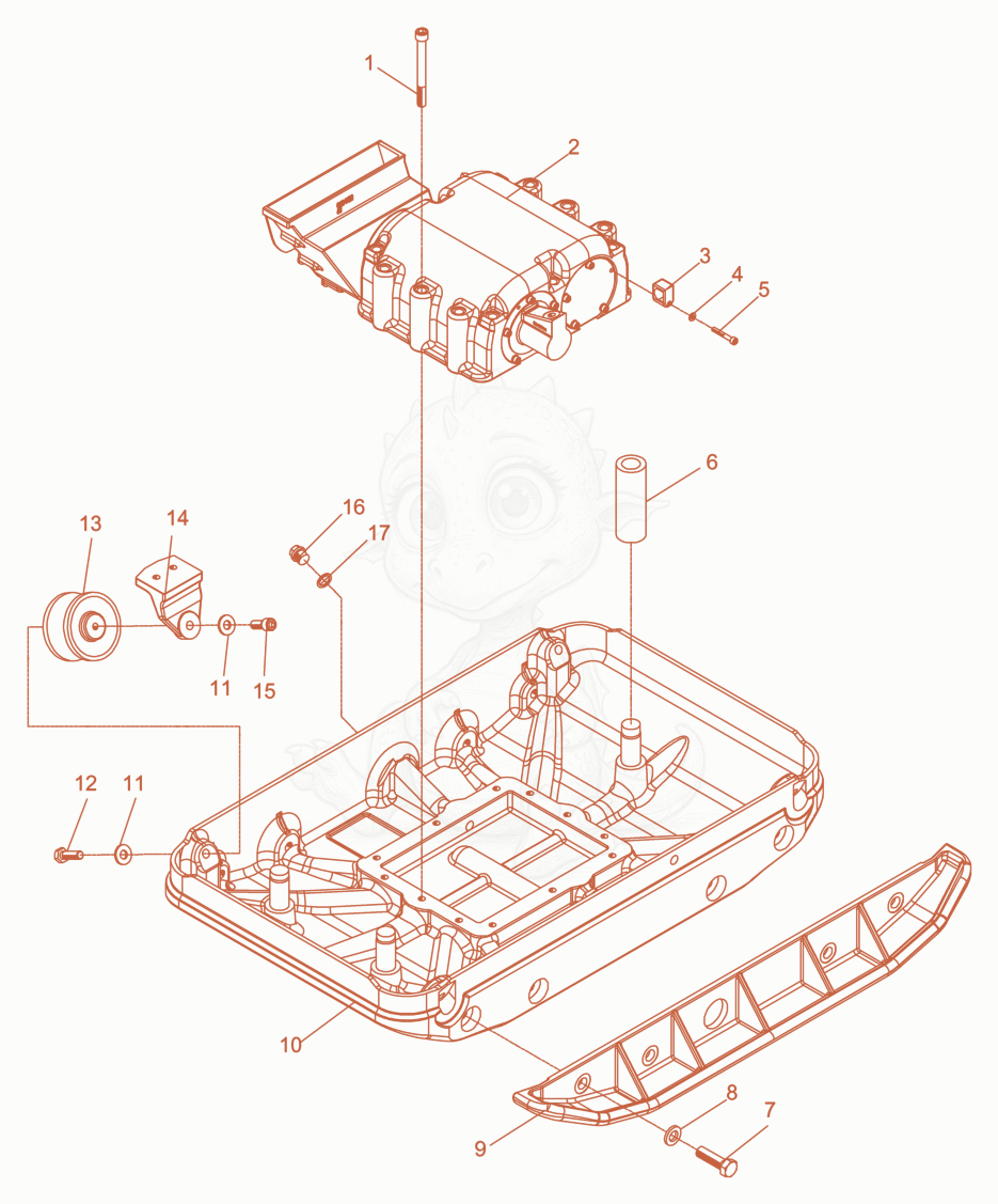 Exploded parts diagram of the Baseplate cpl. of a Wacker Neuson DPU6055WC, with numbered balloons
