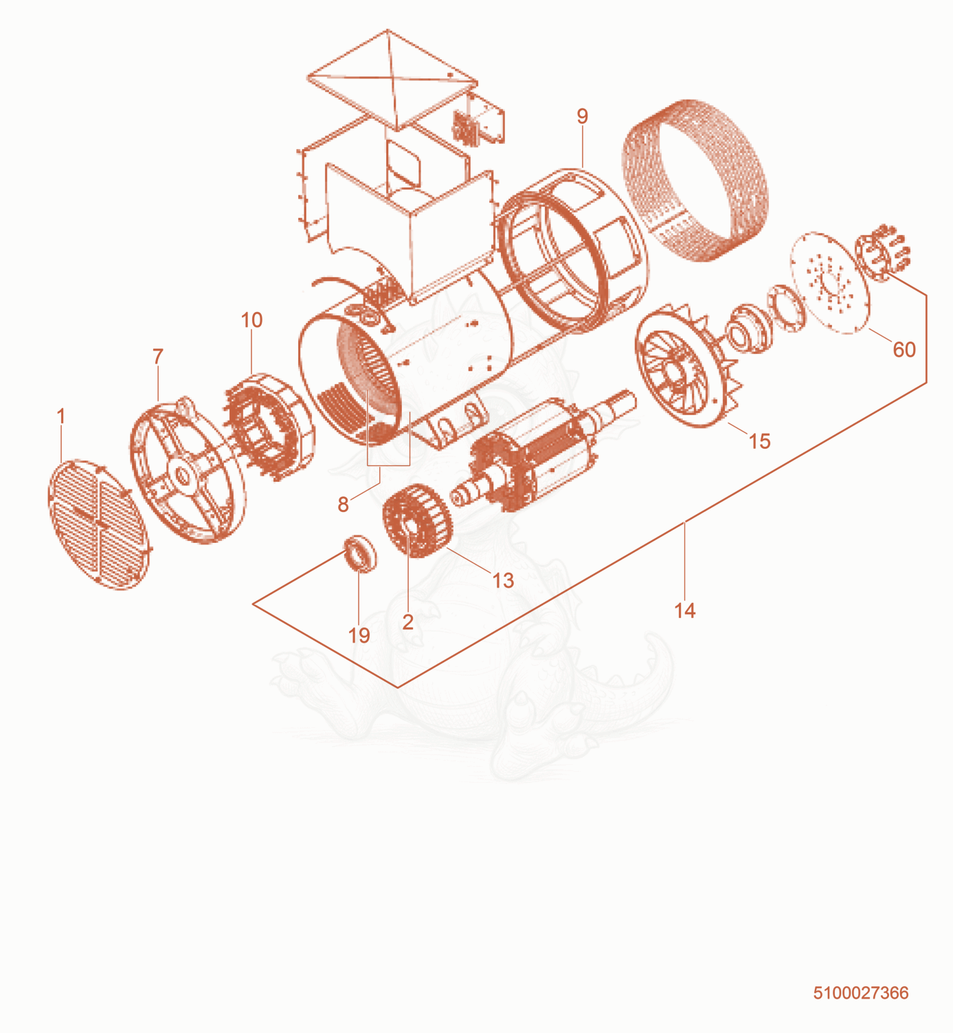 Exploded parts diagram of the Generator cpl. of a Wacker Neuson G150, with numbered balloons