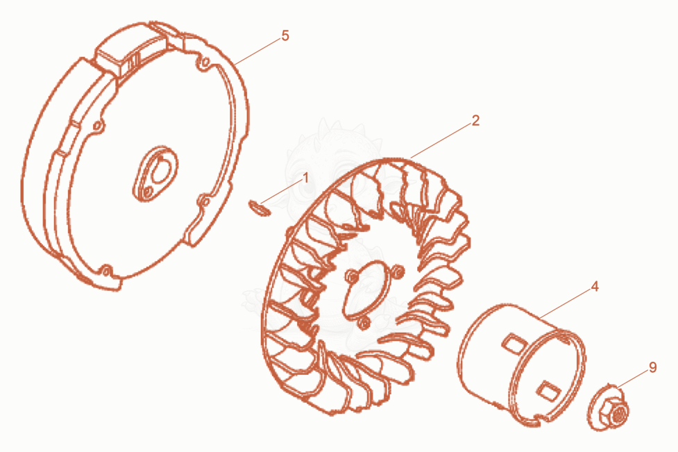 Exploded parts diagram of the Fly wheel of a Wacker Neuson VP2050AWUS, with numbered balloons