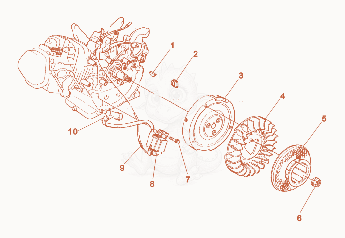 Exploded parts diagram of the Flywheel of a Wacker Neuson MPU29A, with numbered balloons