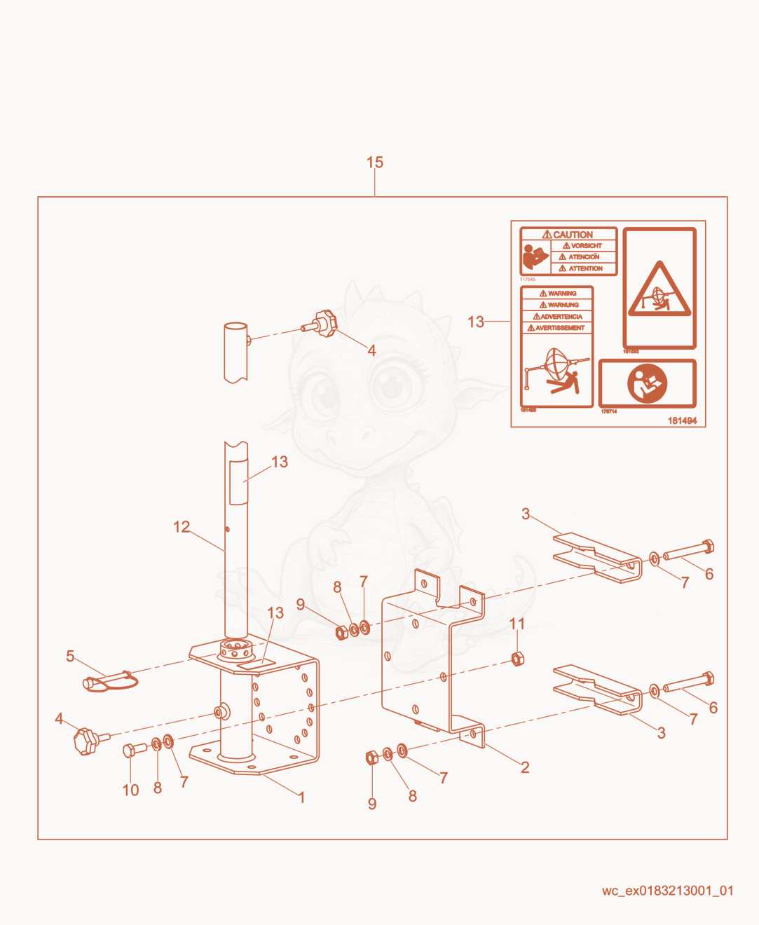 Exploded parts diagram of the Equipment Mount cpl. of a Wacker Neuson LBA1, with numbered balloons