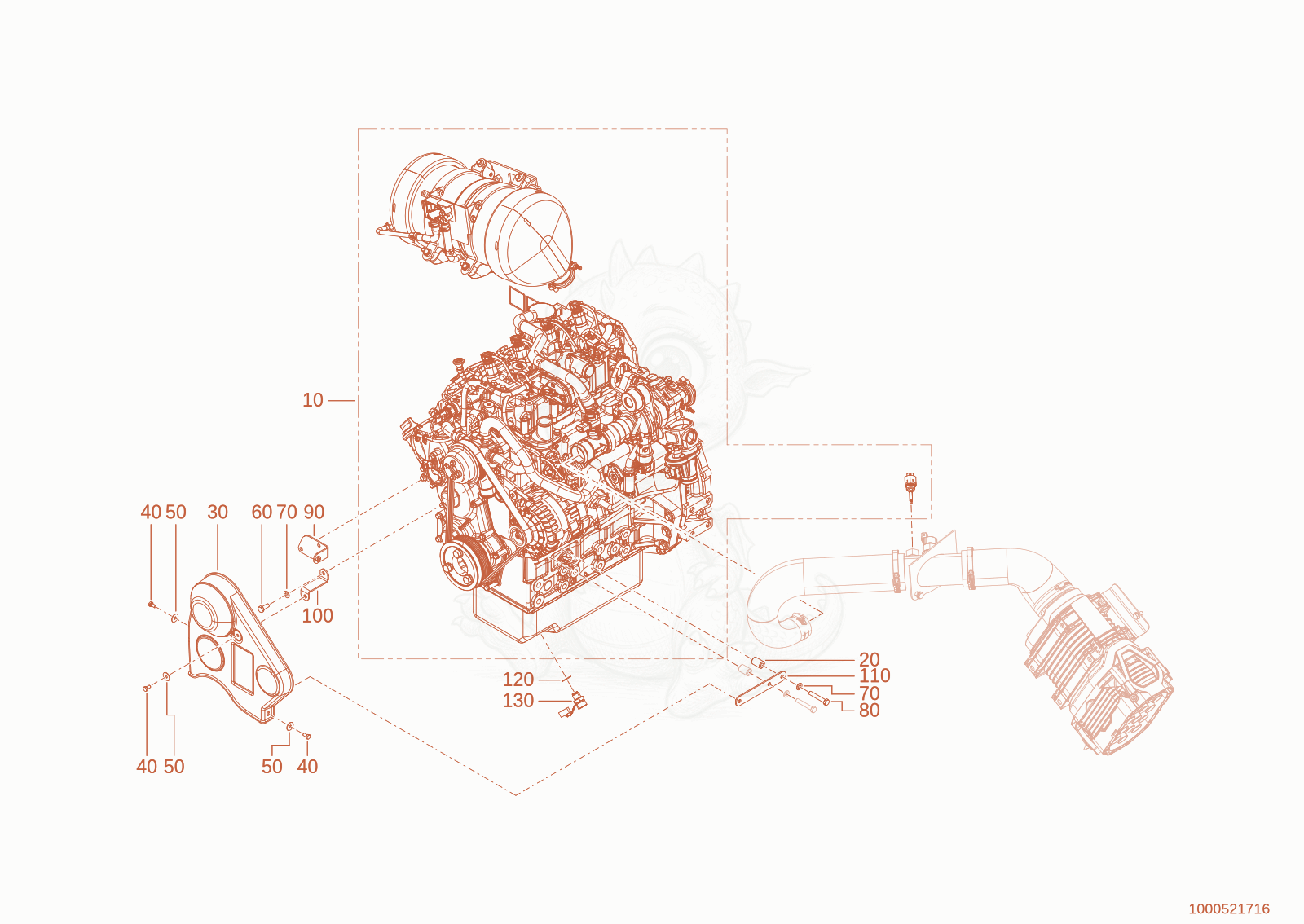 Exploded parts diagram of the engine 404J-E22TA of a Wacker Neuson TH625(T06-01), with numbered balloons