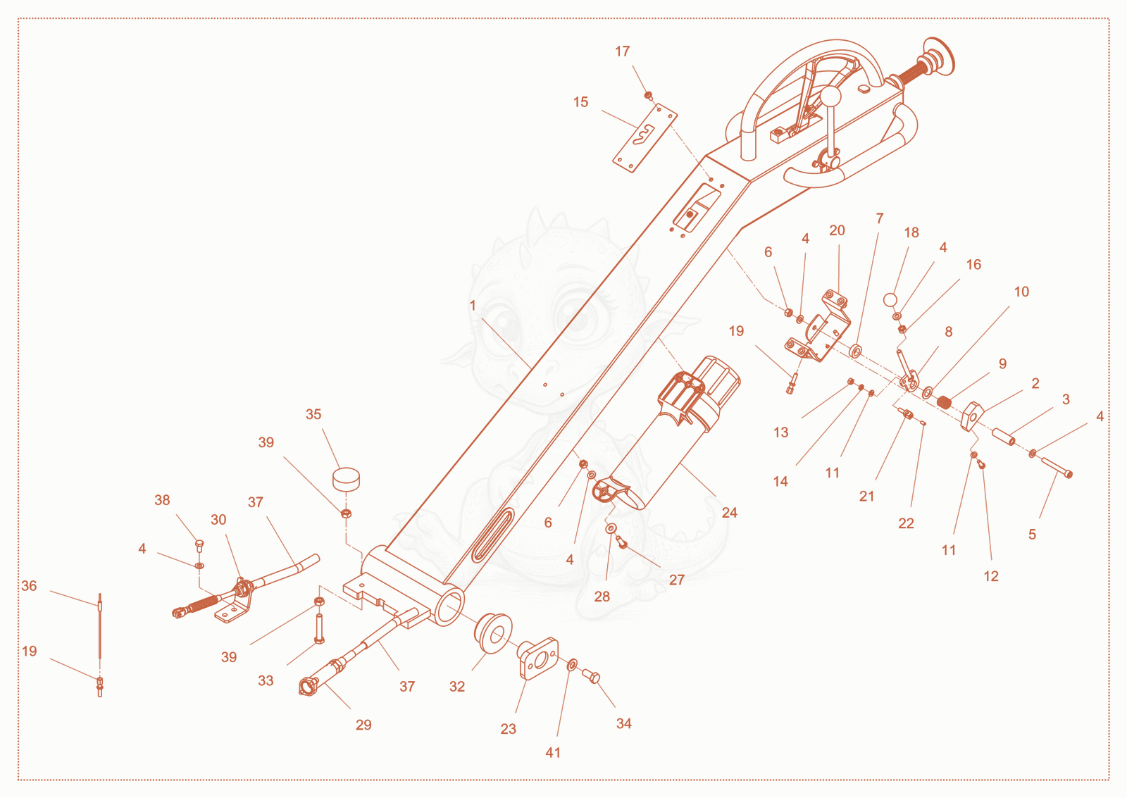 Exploded parts diagram of the Center pole cpl. of a Wacker Neuson RD7YEHFLRC, with numbered balloons