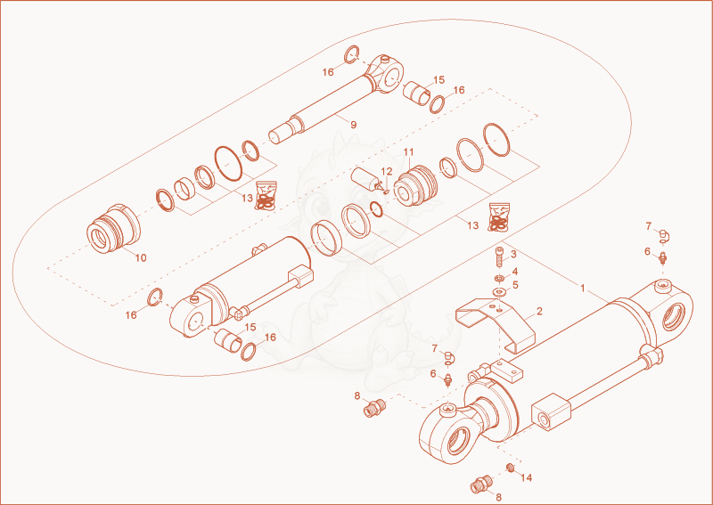 Exploded parts diagram of the blade cylinder of a Wacker Neuson 6003, with numbered balloons