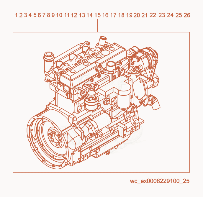 Exploded parts diagram of the Engine-Deere of a Wacker Neuson G50, with numbered balloons