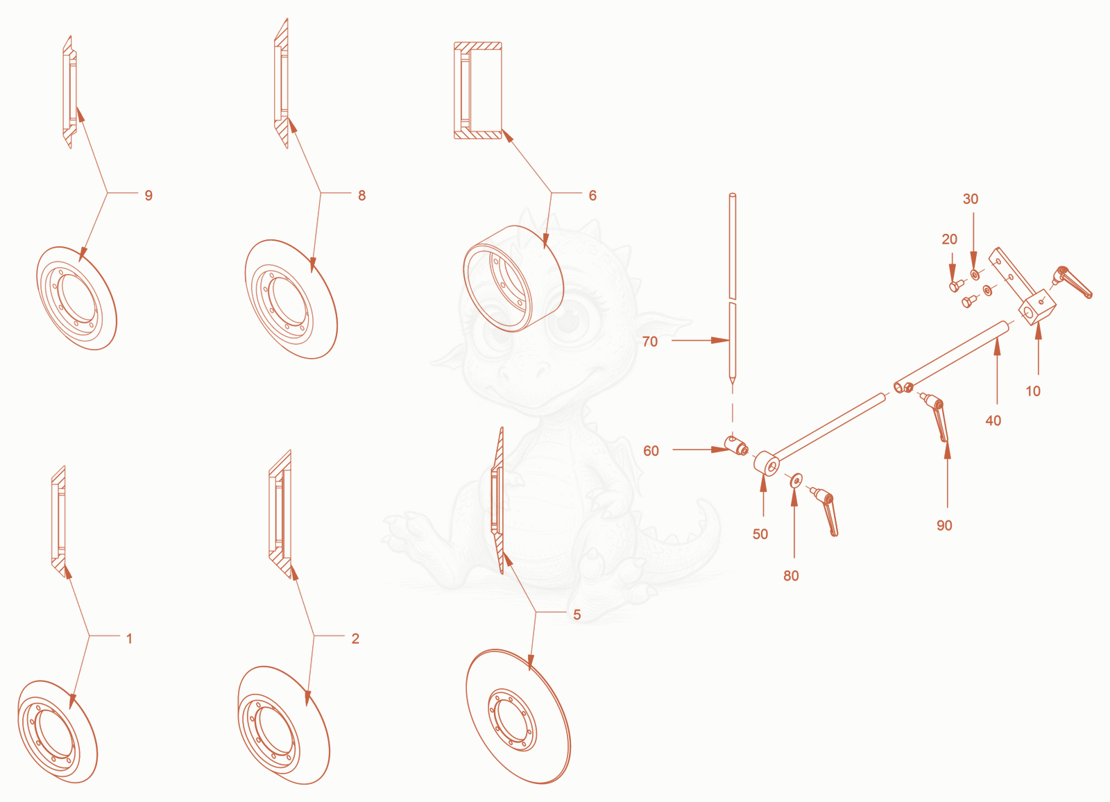 Exploded parts diagram of the add-on pieces (edge pressing and cutting device) of a Wacker Neuson RD24-100, with numbered balloons