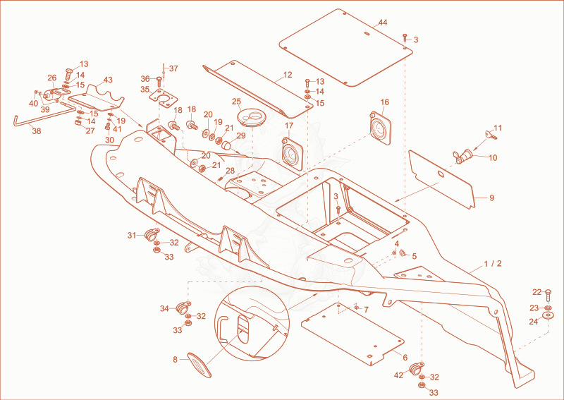 Exploded parts diagram of the seat console of a Wacker Neuson ET24, with numbered balloons